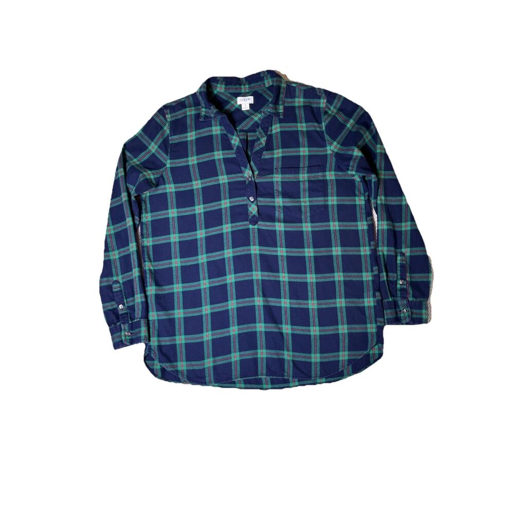 J Crew Shirt Womens S Blue Green Flannel Tartan‎ Blackwatch Plaid Lux Pleat Back